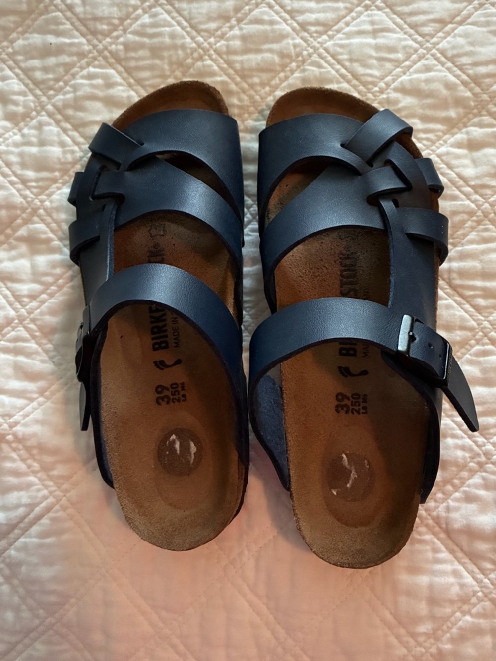 Birkenstock Navy Blue Crisscross Leather Slide Sandals, New without Tags